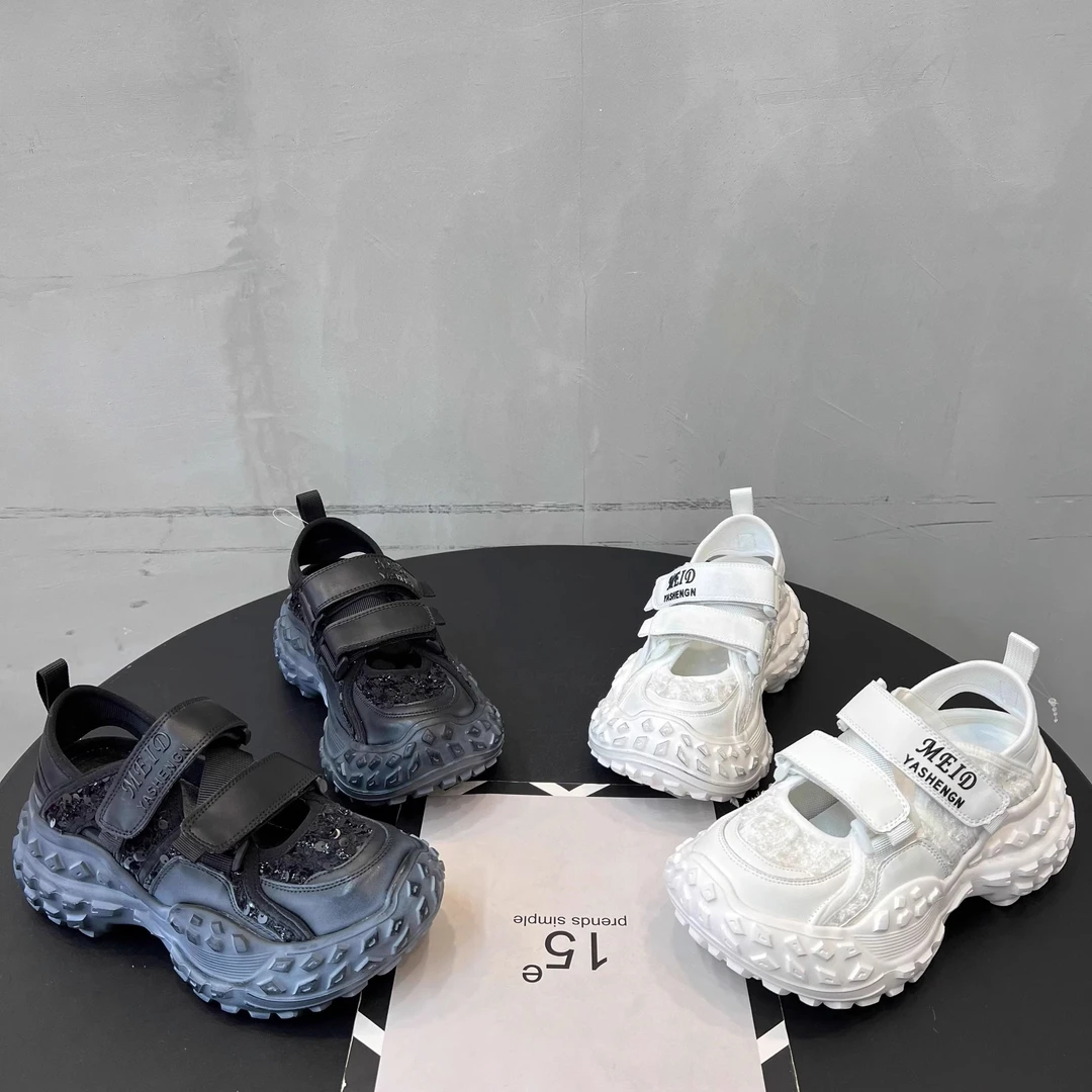 包头运动凉鞋夏透气镂空亮片厚底休闲小白鞋老爹鞋 1688-5