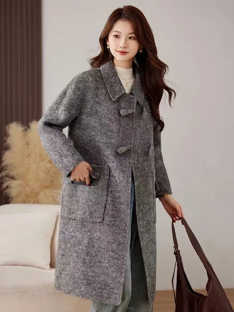 蜗牛家秋冬加厚毛呢外套韩版时尚秋冬中长款小辣椒大衣