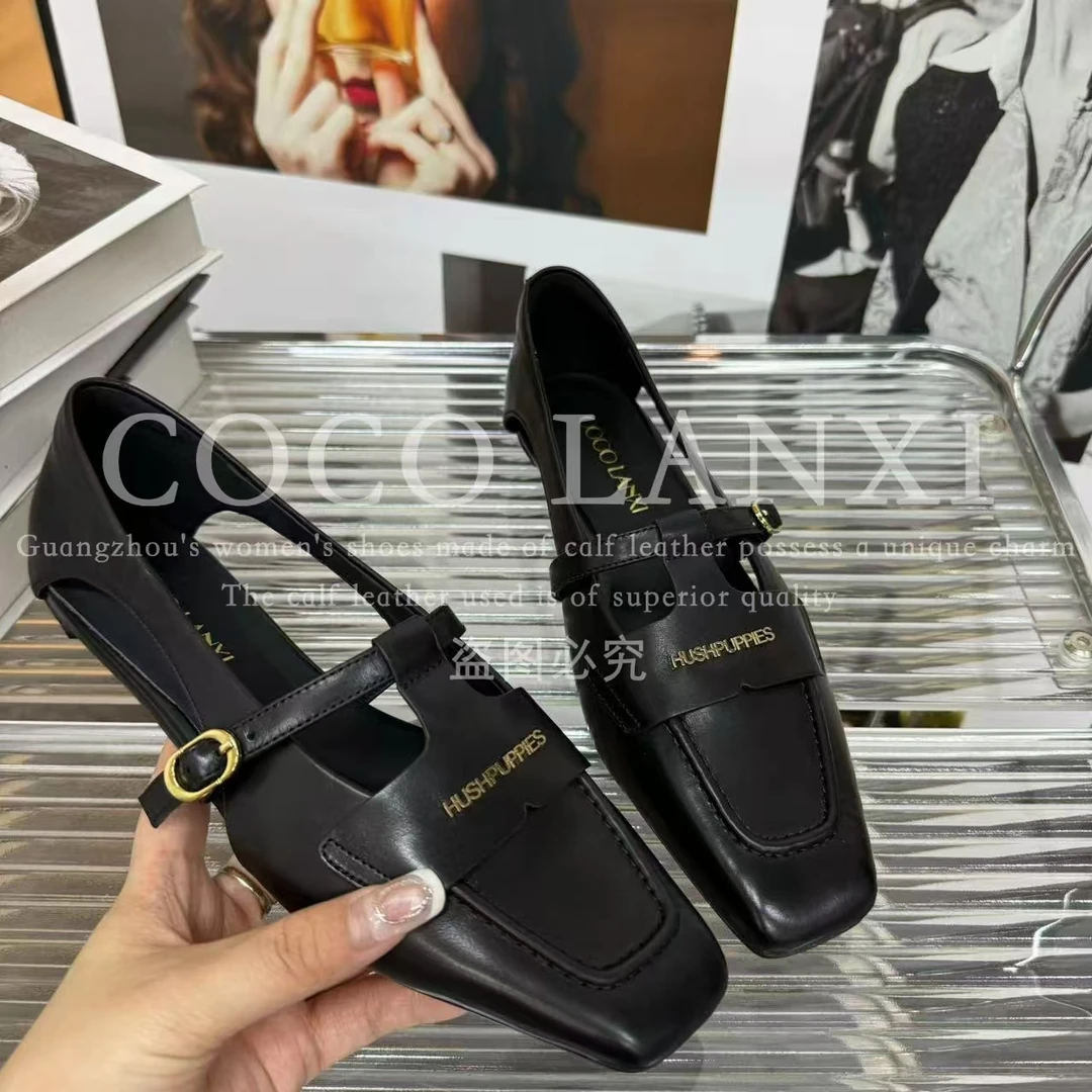 【COCO LANXI】时尚百搭女士黑色低跟休闲方头小单鞋25DX363LX