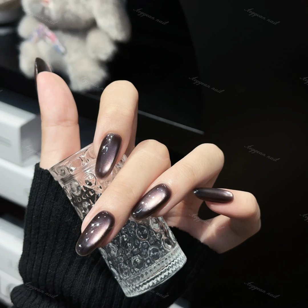 『九重紫』Aeggean纯手工穿戴甲特调神秘棕紫色猫眼"送果冻胶工具”