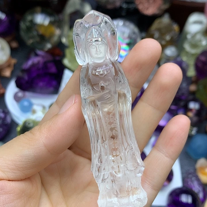 珠宝半成品水晶未镶嵌天然白水晶三面佛摆件