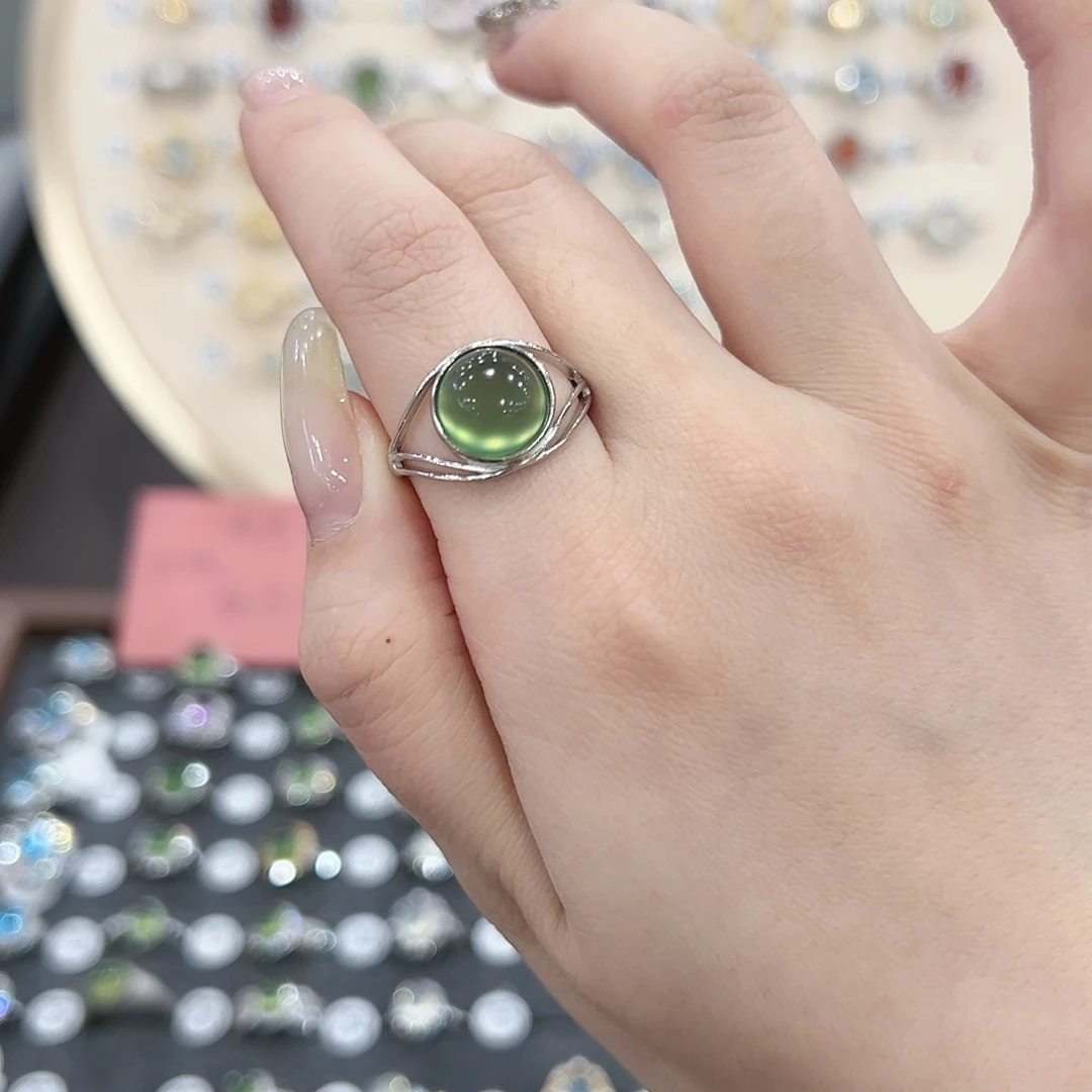 蛇纹石玉戒指银S925镶嵌一***酒