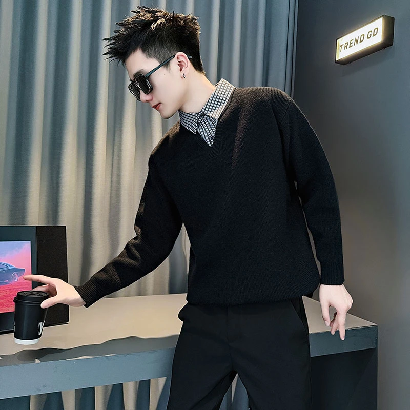 衬衫领毛衣男款秋冬季线衣2025新款高级感潮牌痞帅长袖打底针织衫