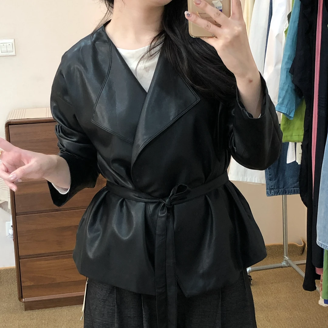 翻领皮衣 no退no换
