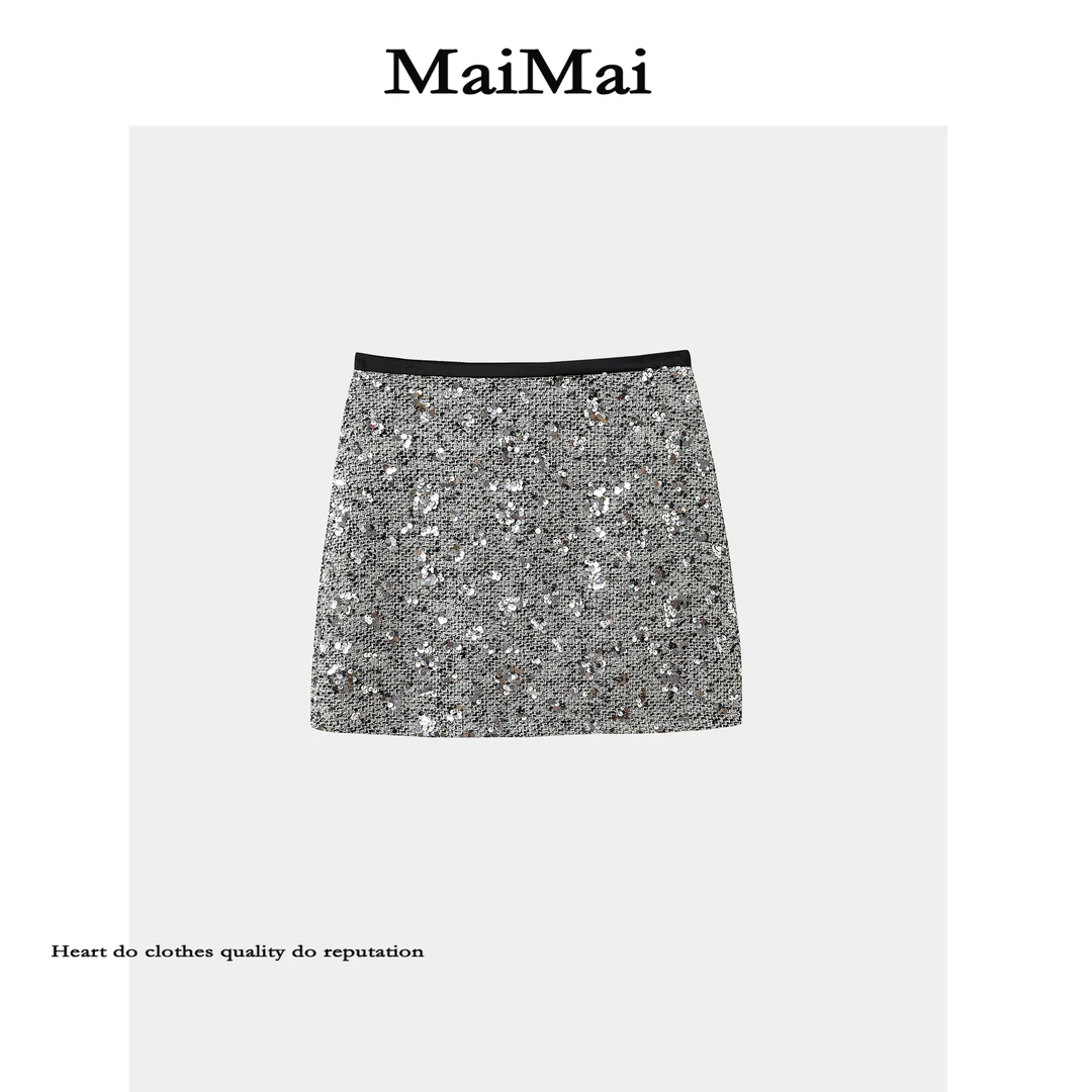 【亮片半裙】Mai Mai◆秋季百搭复古格纹A字包臀短裙半身裙早秋