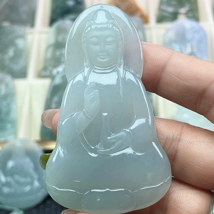 颈饰未镶嵌翡翠阿*?天然缅甸翡翠A货素衣观音