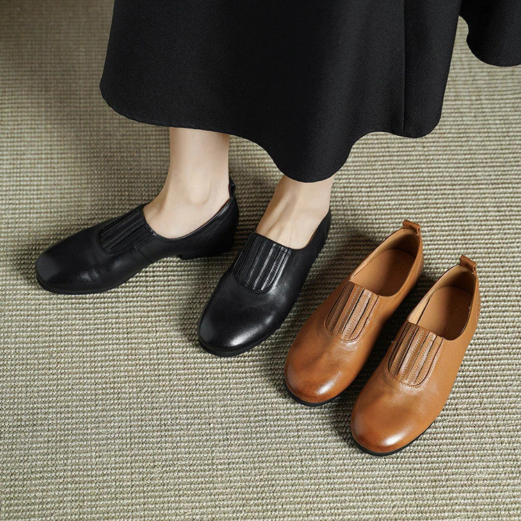 圆头粗跟深口单鞋百搭通勤2026年拼接女牛筋头时尚百搭