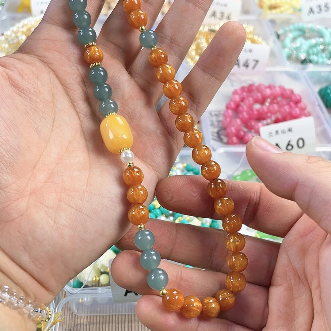 檀香木手串银S925镀金镶嵌