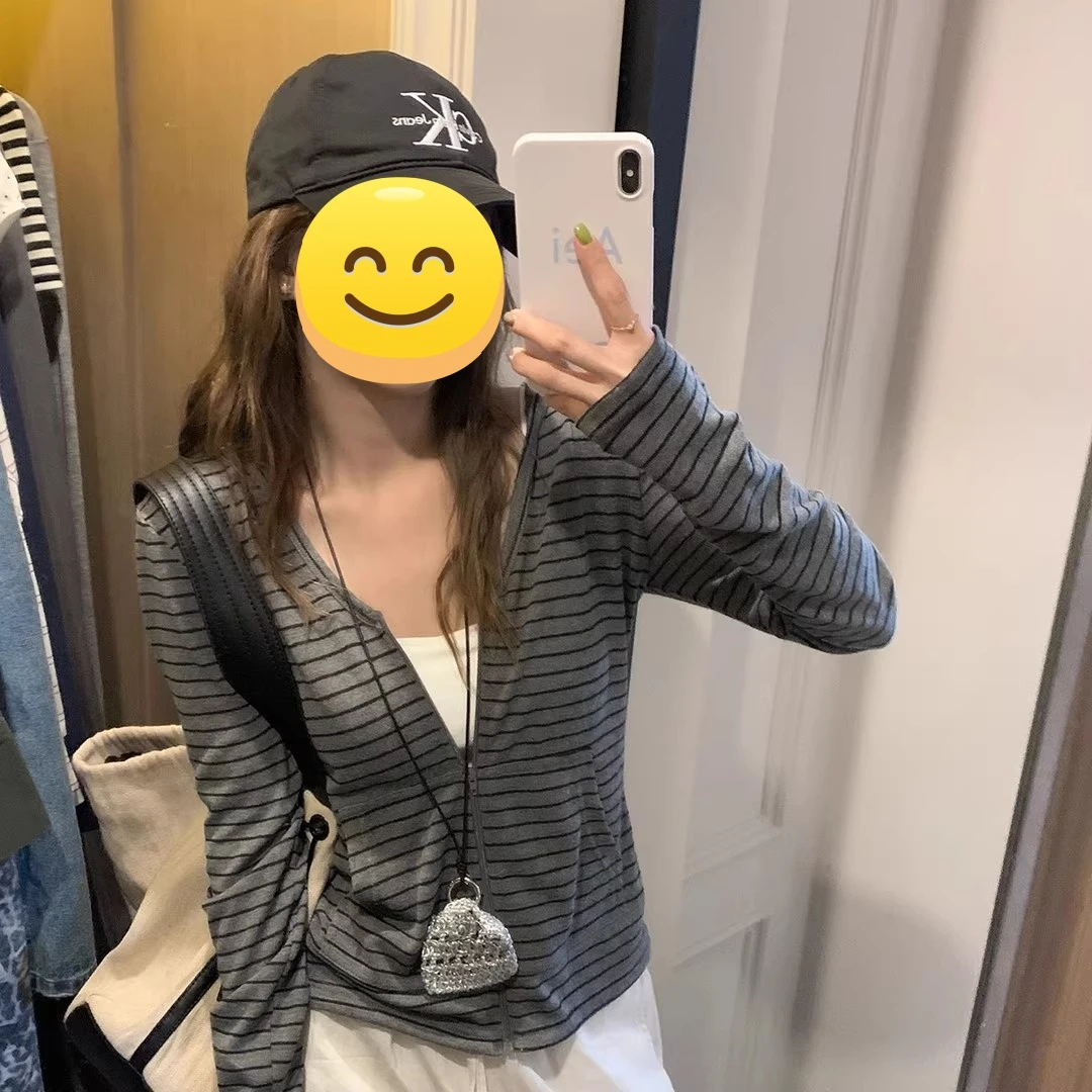 雪花防晒面料！太美拉~条纹连帽长袖防晒外套女夏运动开衫薄款上衣