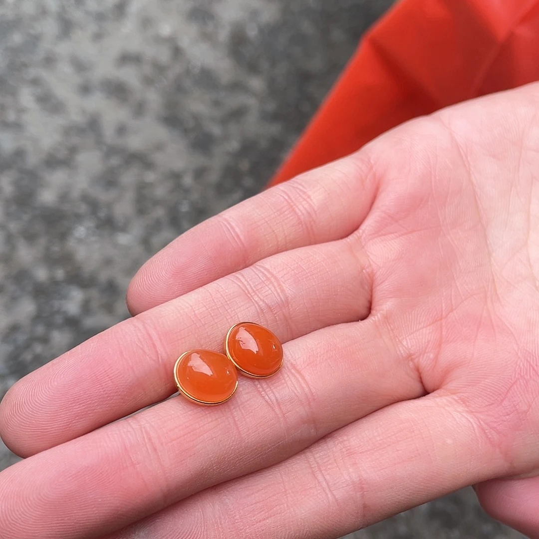 南红玛瑙耳饰银S925镶嵌Jj