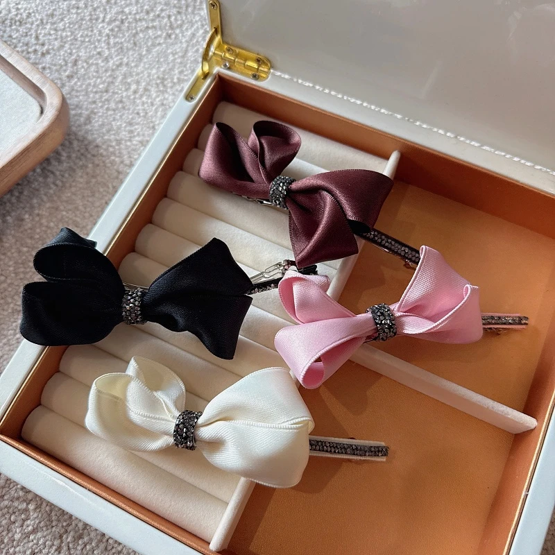 jioli/椒莉韩国发饰缎带蝴蝶结侧边夹时尚闪钻精致顶夹女半扎发夹