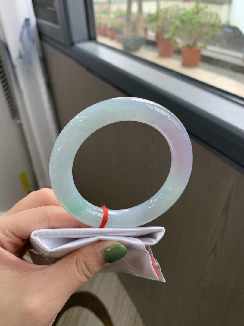 春彩翡翠玉石手镯圆条57-58缅A玉镯冰透