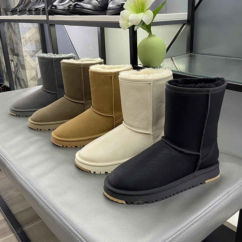 【米格格女鞋】冬季2025真皮全羊毛雪地靴简约中筒22cm防滑保暖棉鞋