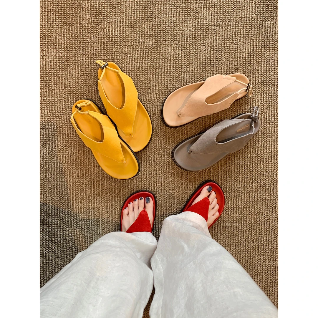 葡萄妈studiolee 新款罗马风抽绳夹趾度假宽人字带凉鞋女夏