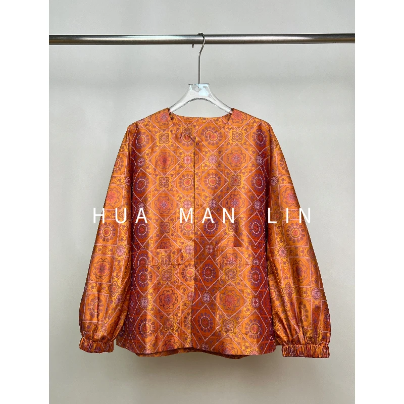 【花满林】圆领正门襟宝相花蜀锦真丝桑蚕丝长袖外套258549