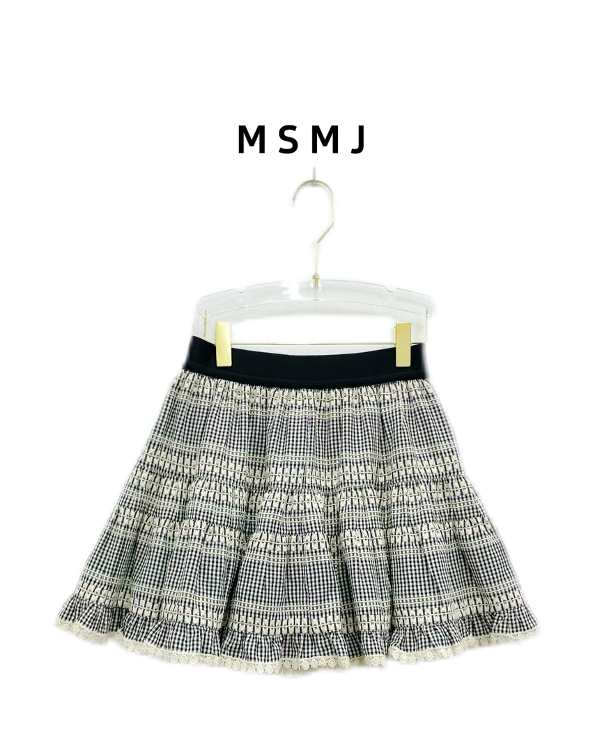美莳美记 百褶裙薄款短裙毛呢刺绣O型格子半裙半身裙时尚-205