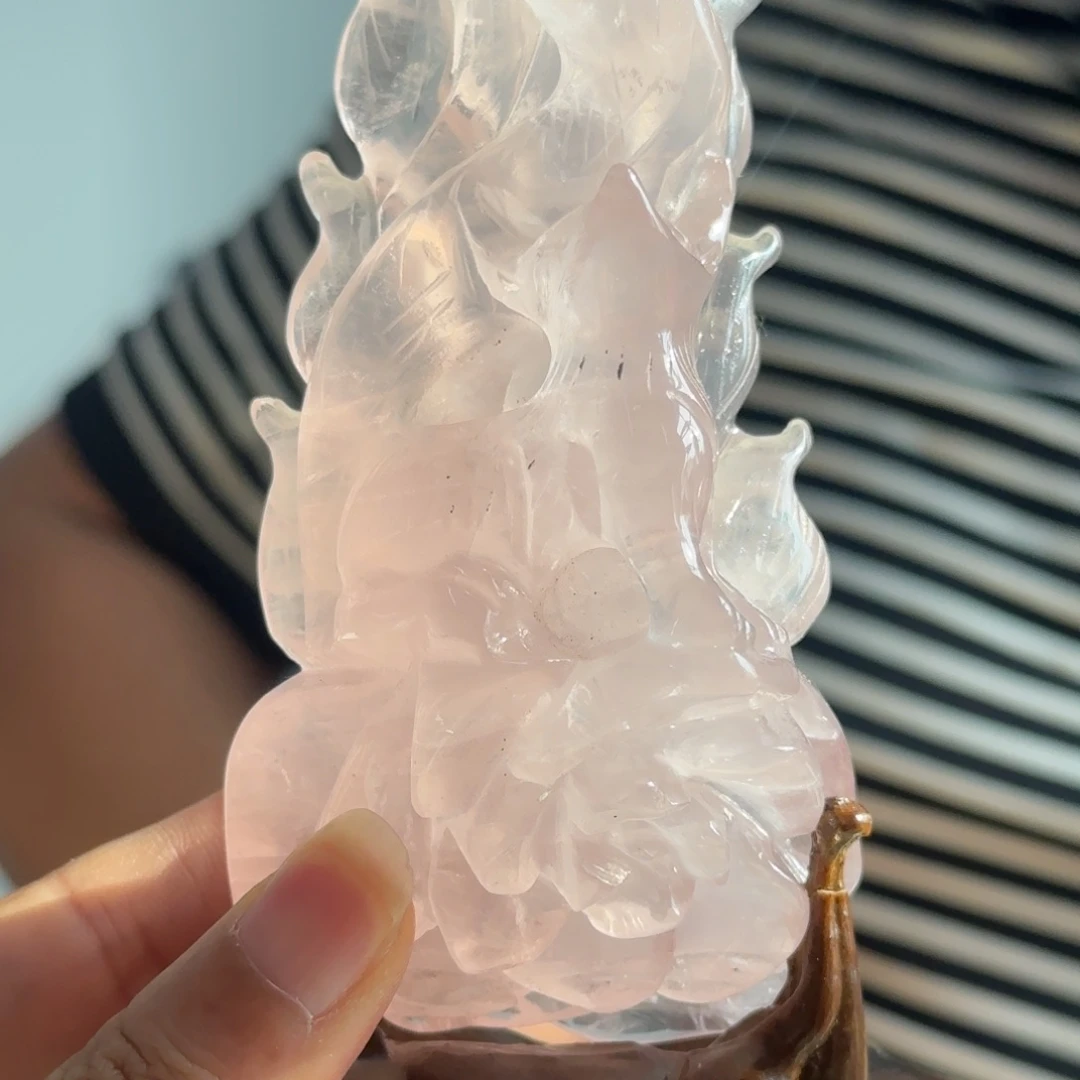 水晶珠宝半成品未镶嵌粉晶九尾狐摆件