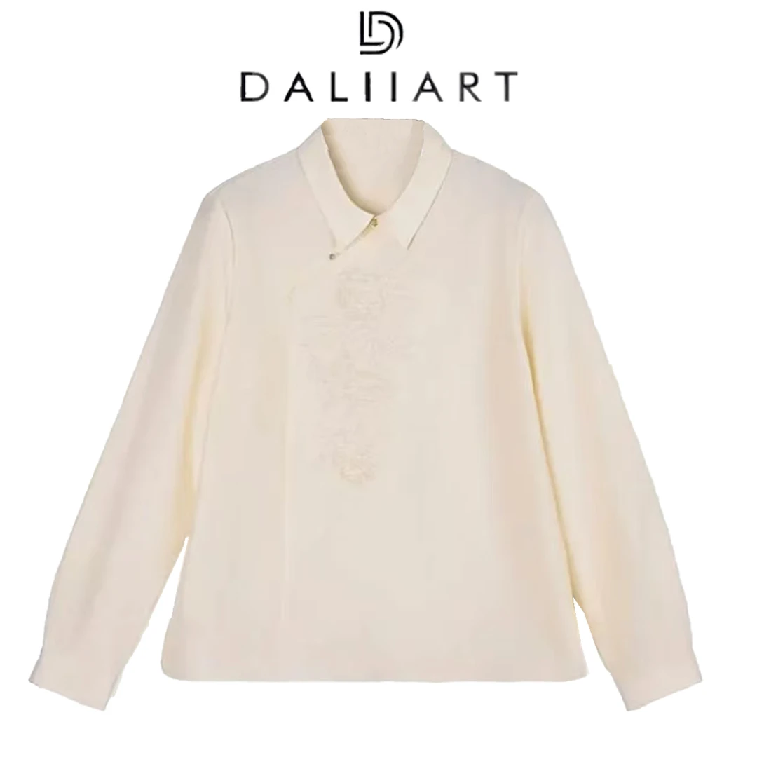 DALIART 牡丹花开 22MM6A级桑蚕丝万针立体钉珠绣衬衫DLTX0723