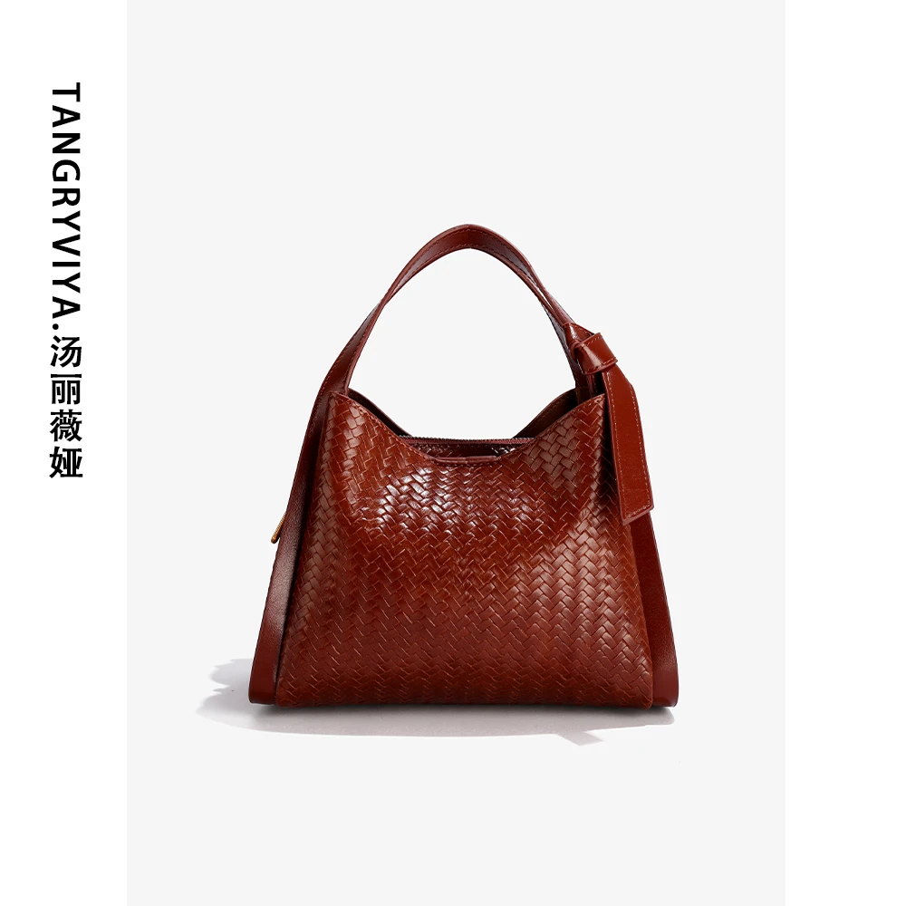 时尚复古编织手提托特包2025新款高级质感通勤百搭斜挎包