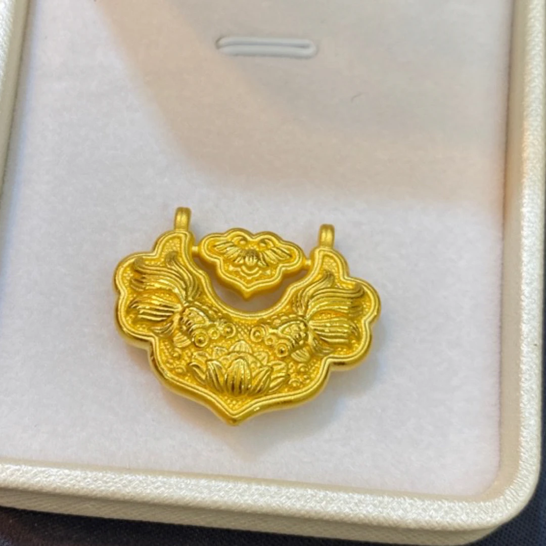 足金999锦鲤金锁➕莲花➕3金珠