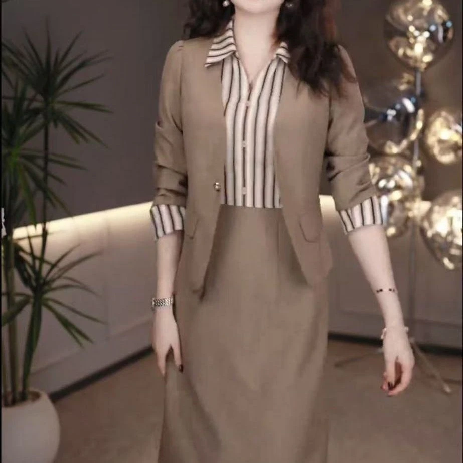 秋季新款轻熟风优雅显瘦西装洋气秋冬连衣裙套装