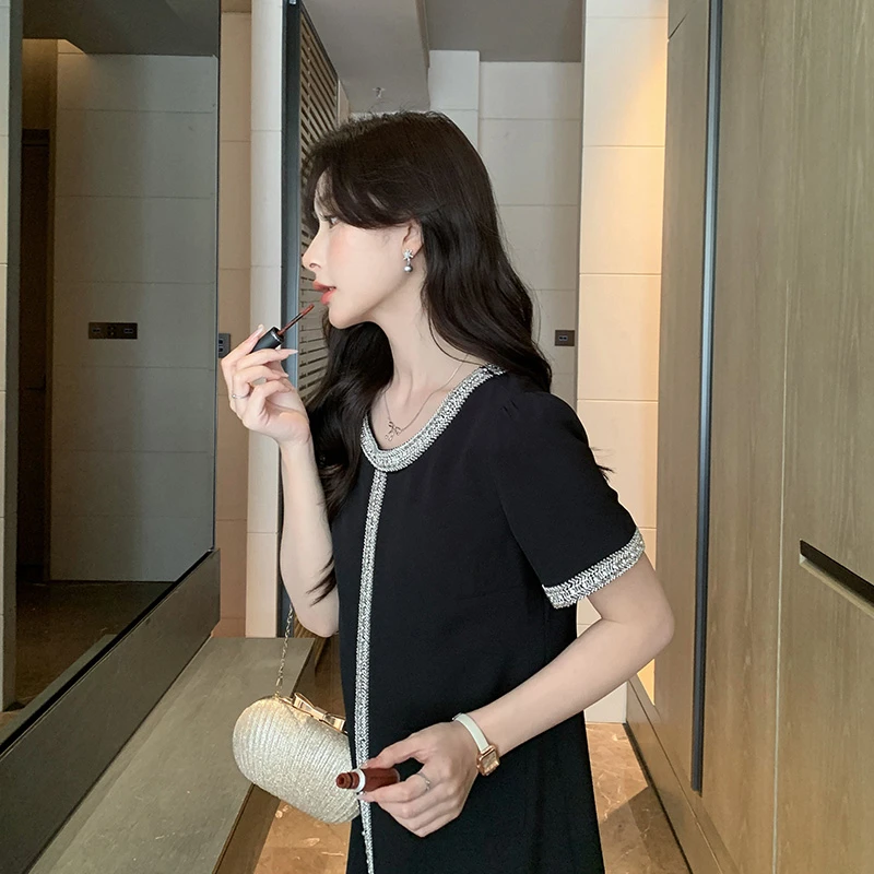 [奢姿轻奢系列]气质圆领连衣裙大码女装2024夏装新款胖妹妹裙子