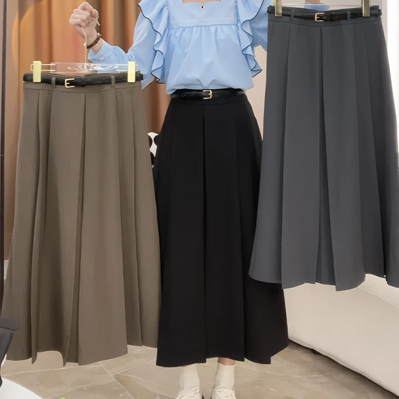 慕兔时尚甜美高腰半身裙女2024年春季新款小个子中长款显瘦裙子