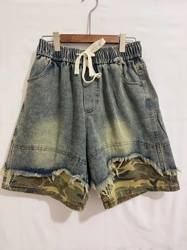 迷彩拼接牛仔短裤时尚宽松韩版