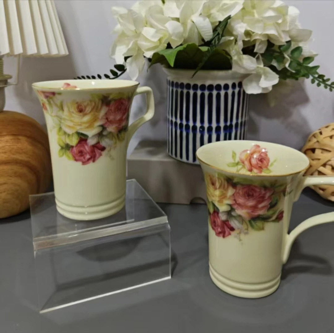 欧式象牙黄玫瑰花马克杯