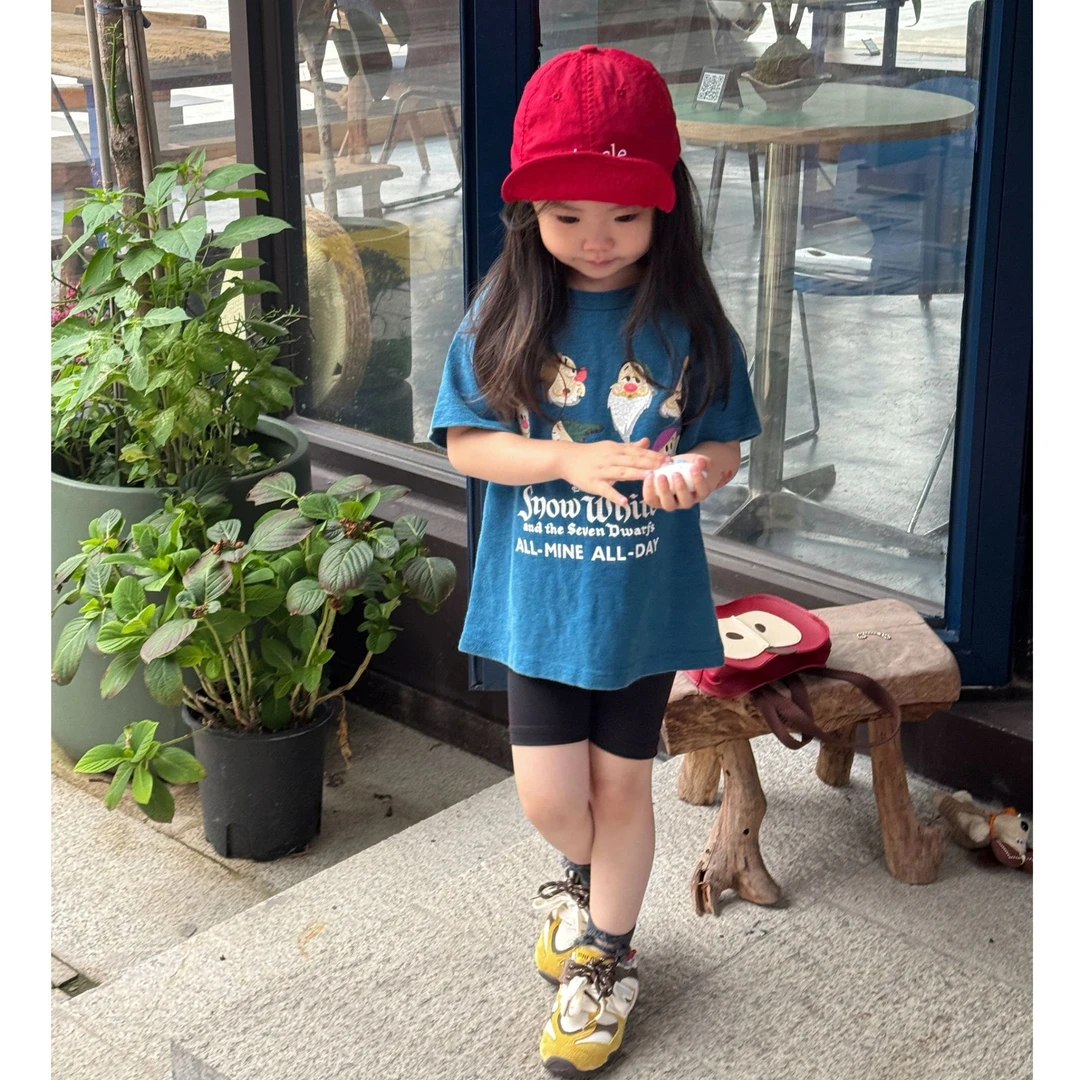 壹妈韩版时尚童装女童夏装小孩衣服2025新款小矮人短袖短裤套装