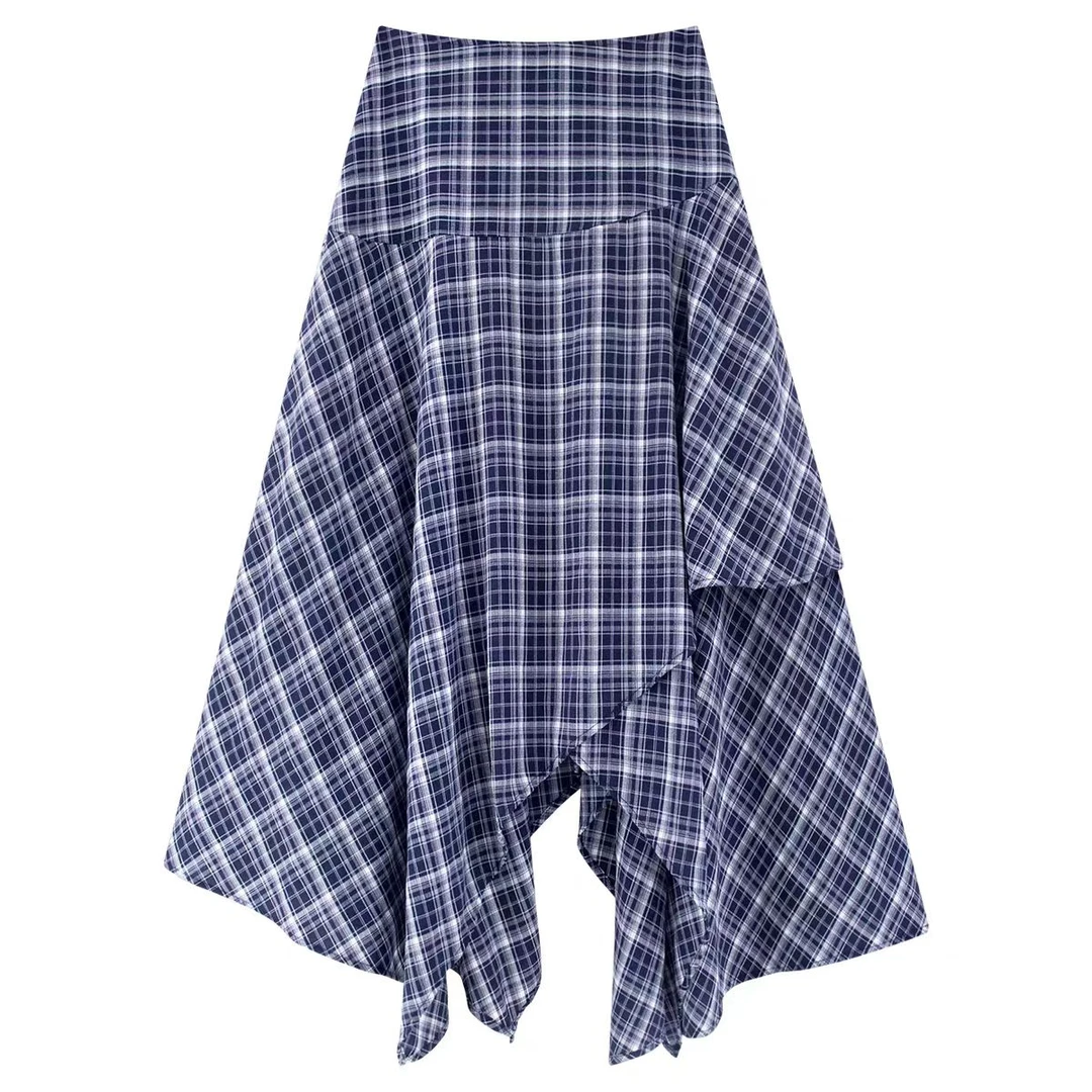 【香香严选】不规格复古格纹半身裙高腰显瘦秋款中长裙5811