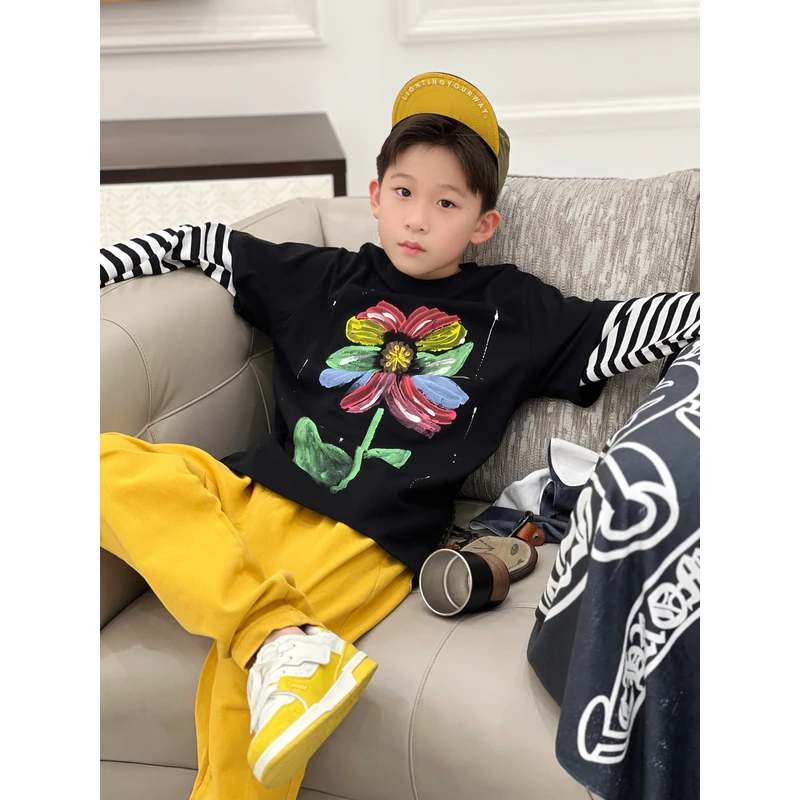 -潮牌童装定制”高奢手绘”儿童春秋限量款长袖T恤23587