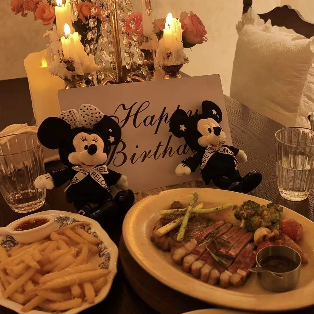 【迪士尼官旗】酷黑系列米奇米妮挂件毛茸茸钥匙扣可脱帽玩偶礼物