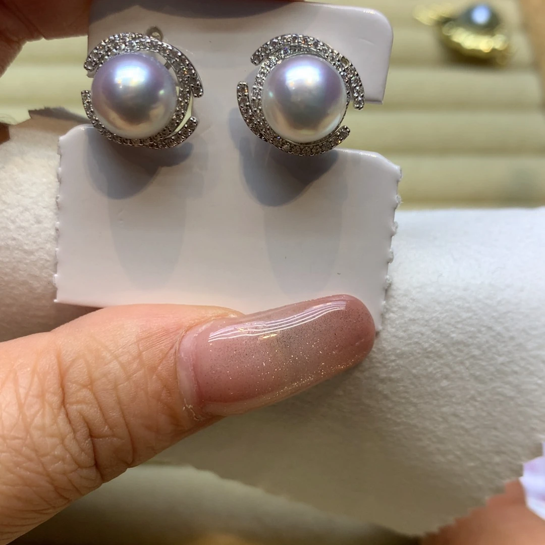 银S925镶嵌耳饰海水珍珠