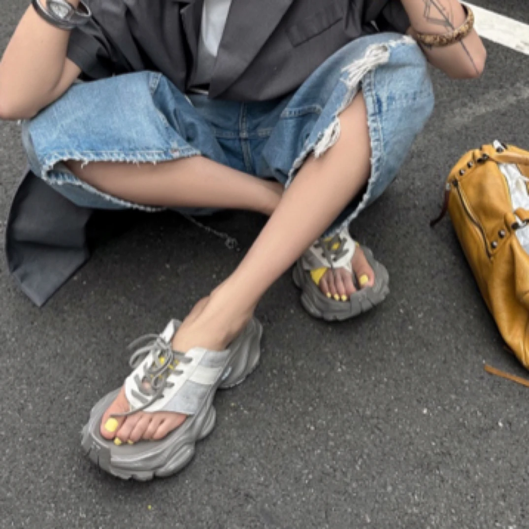 SGIRL「A799-25」2025夏款欧洲站ins潮个性走秀厚底老爹拖鞋女外穿