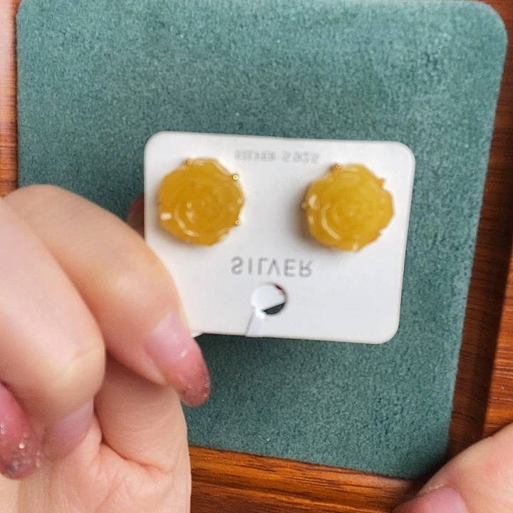 蜜蜡银S925镶嵌耳饰耳钉