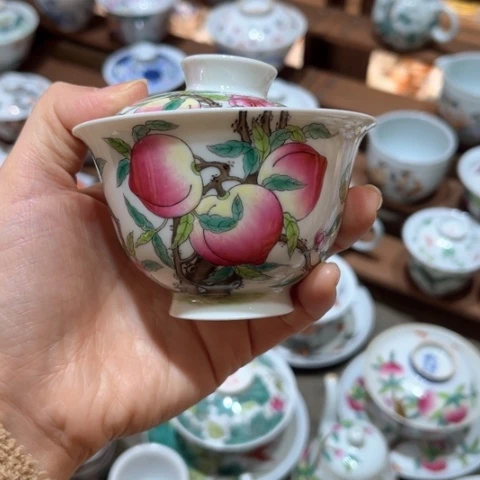 手绘茶杯盖碗壶承