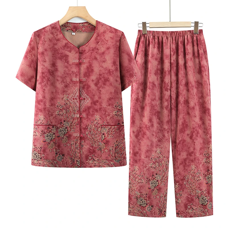 奶奶夏装两件套装中老年人短袖女60岁70妈妈夏季新款衬衫老人衣服