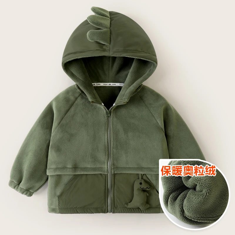 【清仓】右欧男童卡通玩偶摇粒绒连帽外套冬装儿童宝宝加厚潮U15222