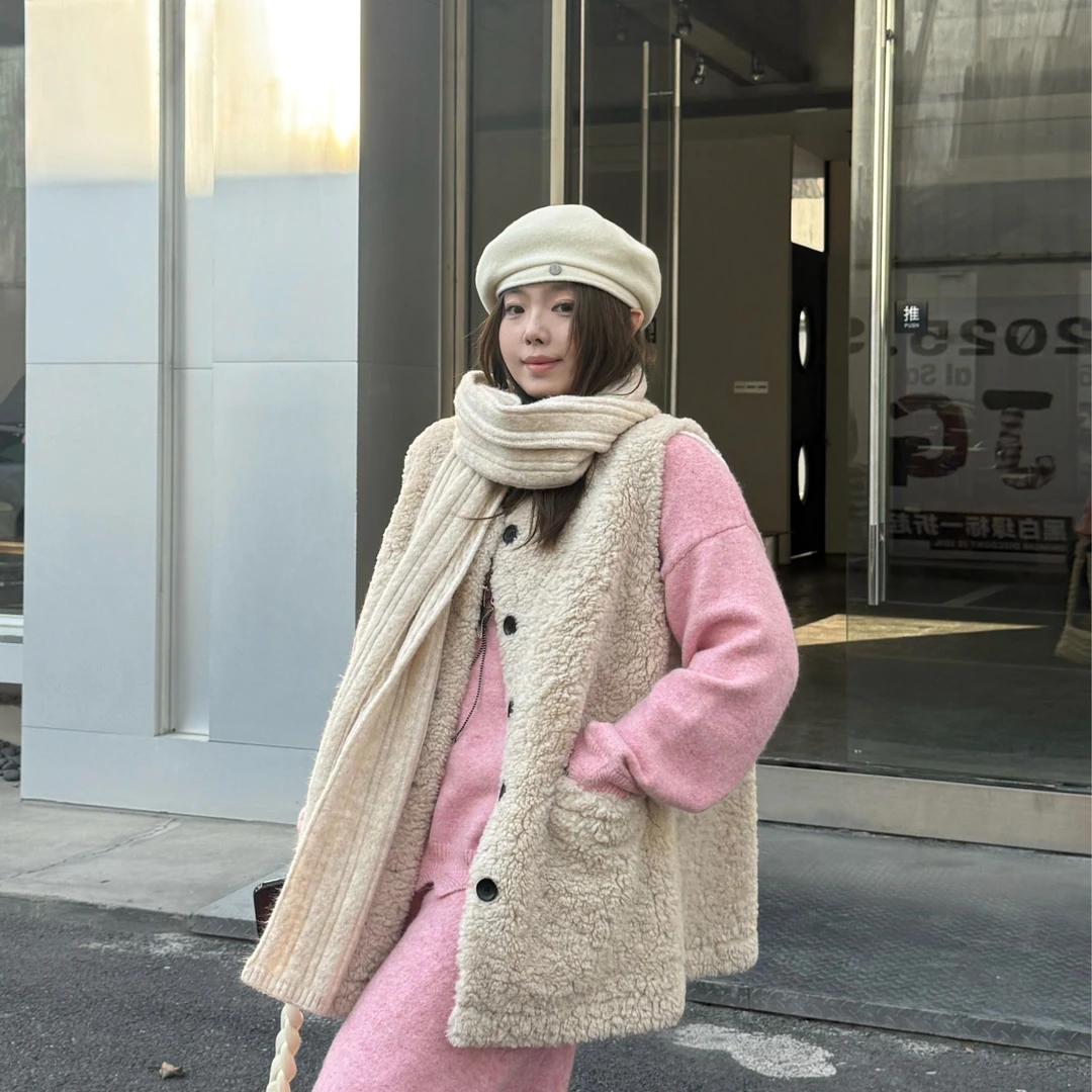 晶咕软软【布朗尼】韩系时尚休闲风厚款保暖毛绒马甲
