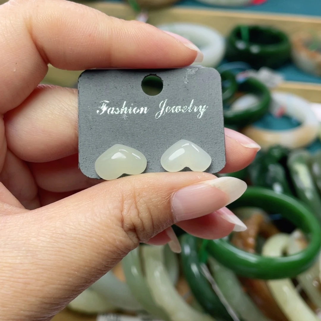 银S925镶嵌和田玉耳饰