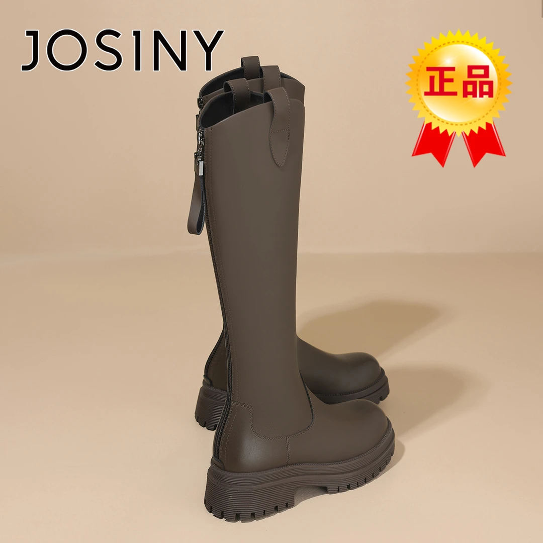 卓诗尼靴子女长筒靴2025冬季爆款厚底不过膝v口显腿长高筒骑士靴