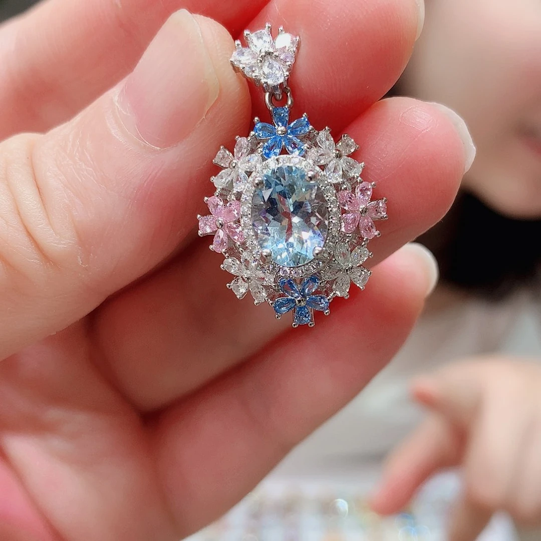 海蓝宝石颈饰银S925镶嵌