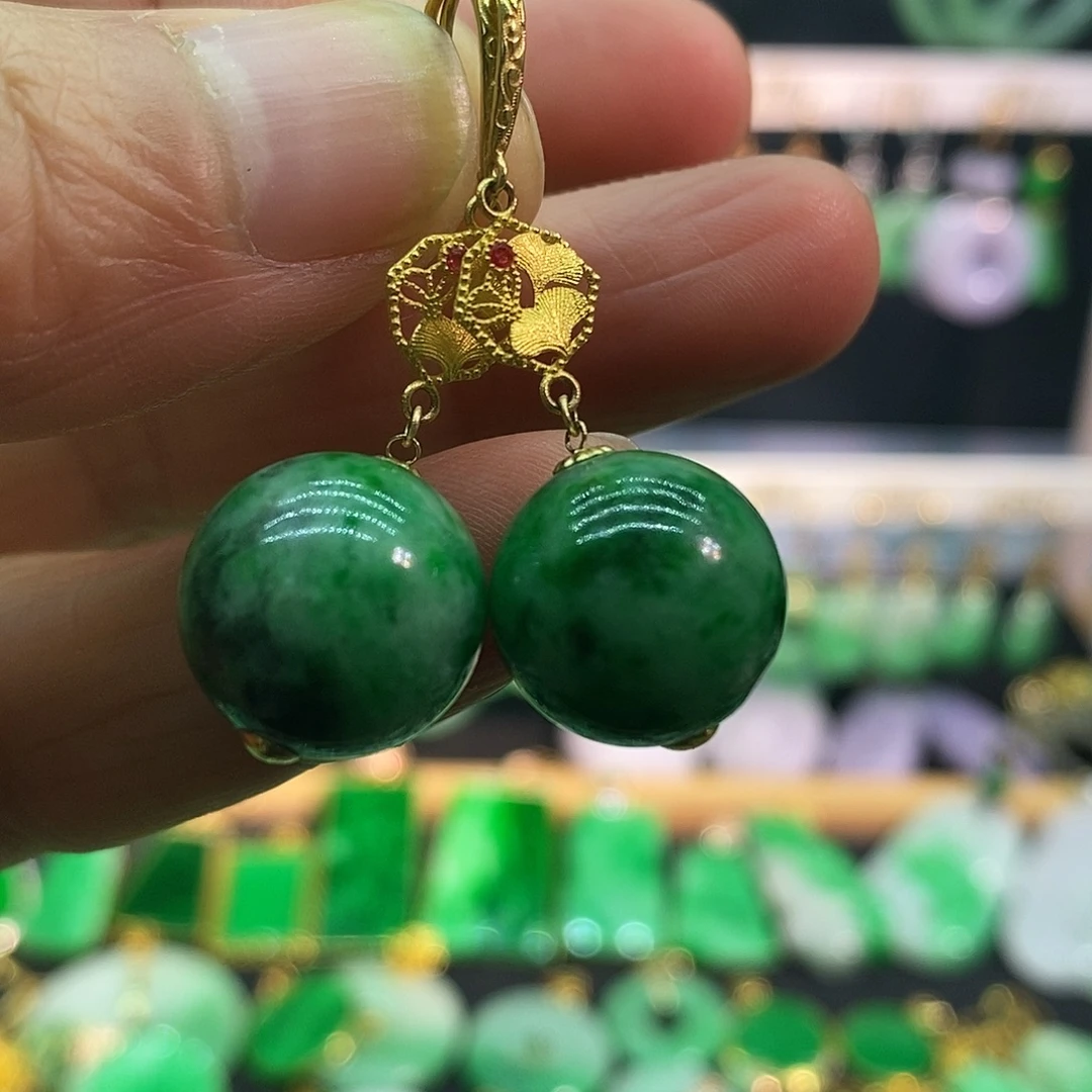 翡翠18K金镶嵌耳饰耳饰