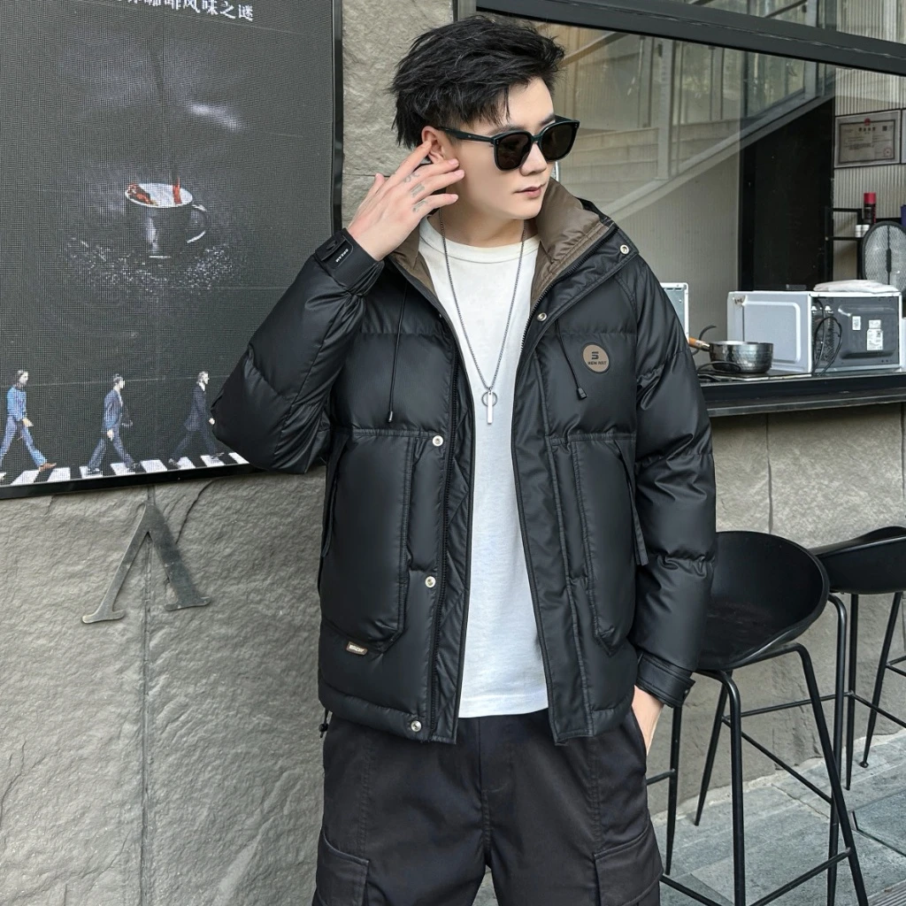 男士冬季新款加绒加厚防风防水保暖免洗短款连帽夹克外套男6631