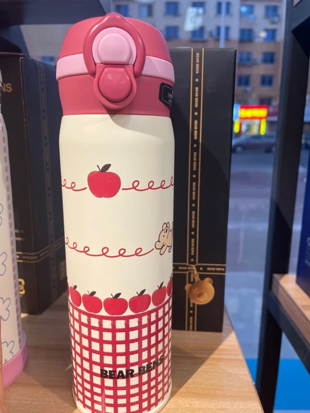 熊本士保温杯高颜值不锈钢吸管杯便携弹盖双饮车载水杯学生