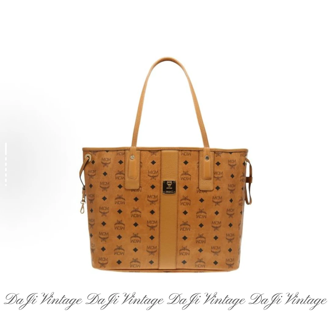 95新 MCM 大吉中古/mcm干邑色老花中号托特单肩包