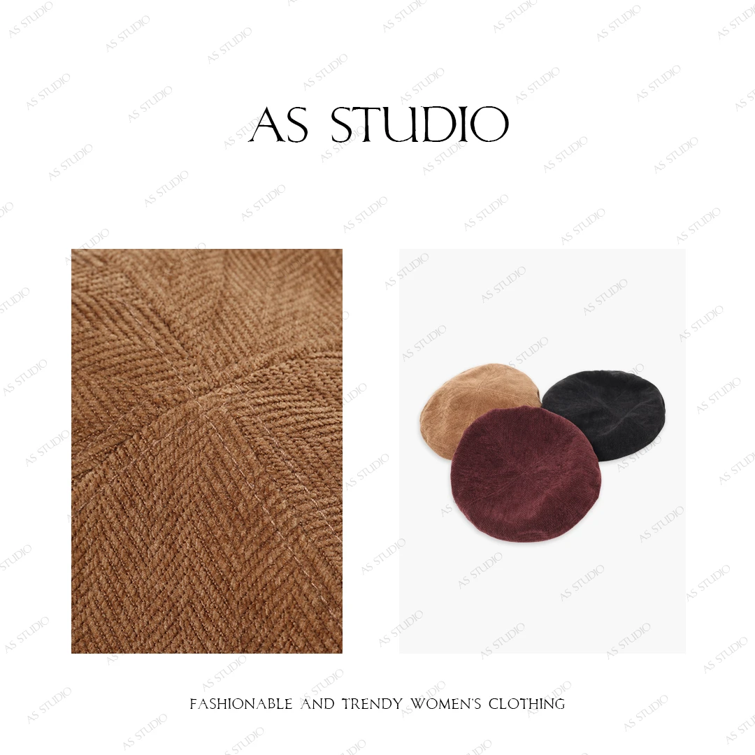 【AS画家帽】25新日系复古灯芯绒大头围百搭保暖贝雷帽AS24DSP3267