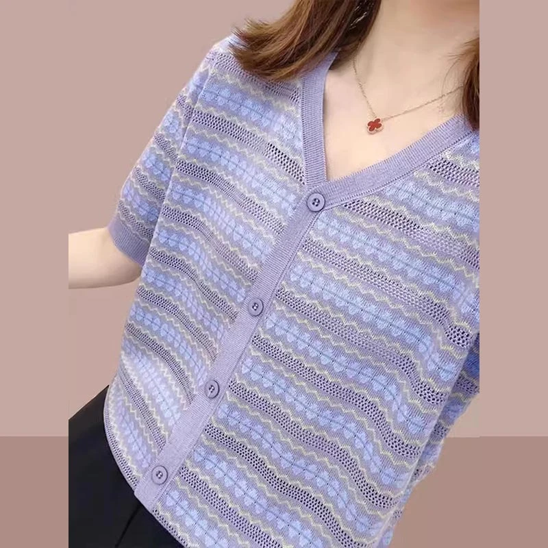 2025年毛衣针织衫新款夏季短袖女t恤宽松小个子洋气百搭上衣气质