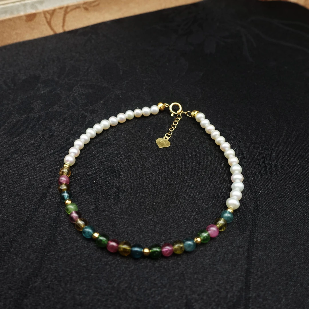 JUSTARRY【晚间场福利限量款】18k天然珍珠碧玺手链（定位扣非18k金）